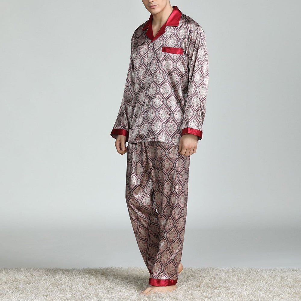 Exclusive Men's Printed Silk Pajamas — Silver circle — Size L — Alternate View 12