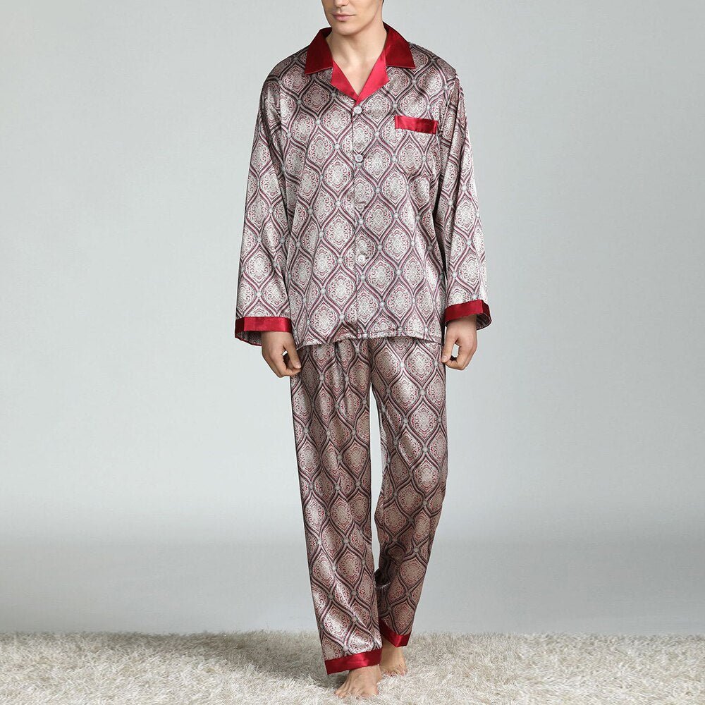 Exclusive Men's Printed Silk Pajamas — Silver circle — Size L — Alternate View 11