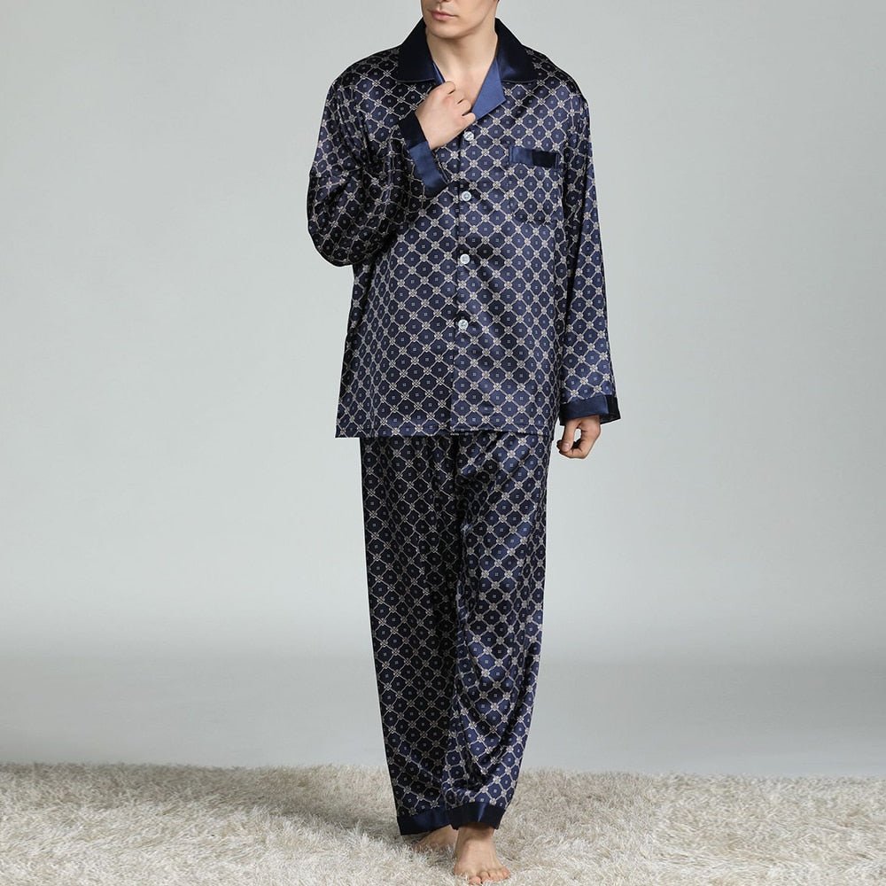 Exclusive Men's Printed Silk Pajamas — Silver circle — Size L — Alternate View 14
