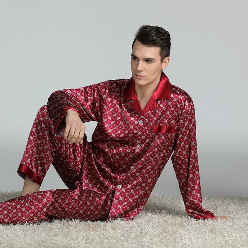 Exclusive Men's Printed Silk Pajamas — Silver circle — Size L — Alternate View 7