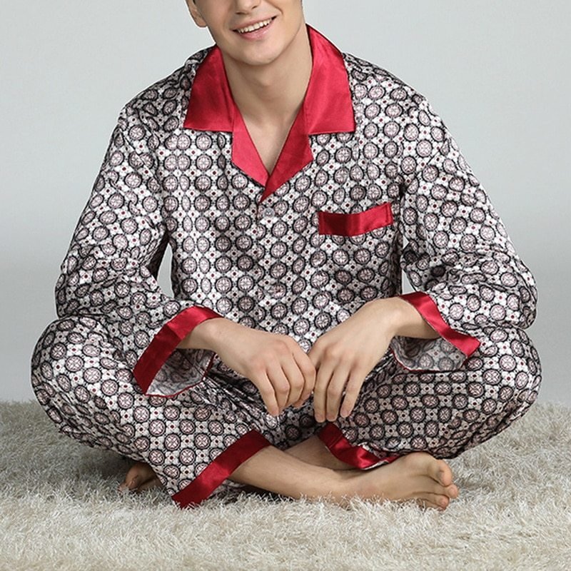 Exclusive Men's Printed Silk Pajamas — Silver circle — Size L — Alternate View 8