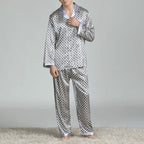 Exclusive Men's Printed Silk Pajamas — Silver circle — Size L — Detail View