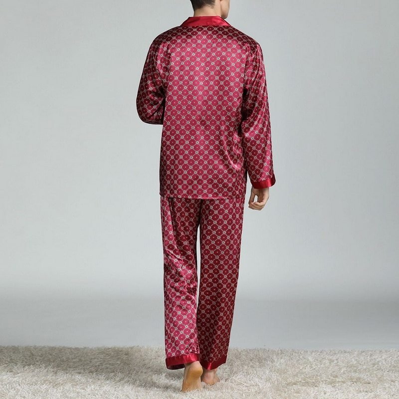 Exclusive Men's Printed Silk Pajamas — Silver circle — Size L — Back View