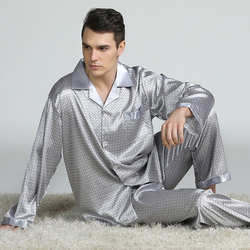 Exclusive Men's Printed Silk Pajamas — Silver circle — Size L — Alternate View 10