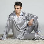 Exclusive Men's Printed Silk Pajamas — Silver circle — Size L — Alternate View 10