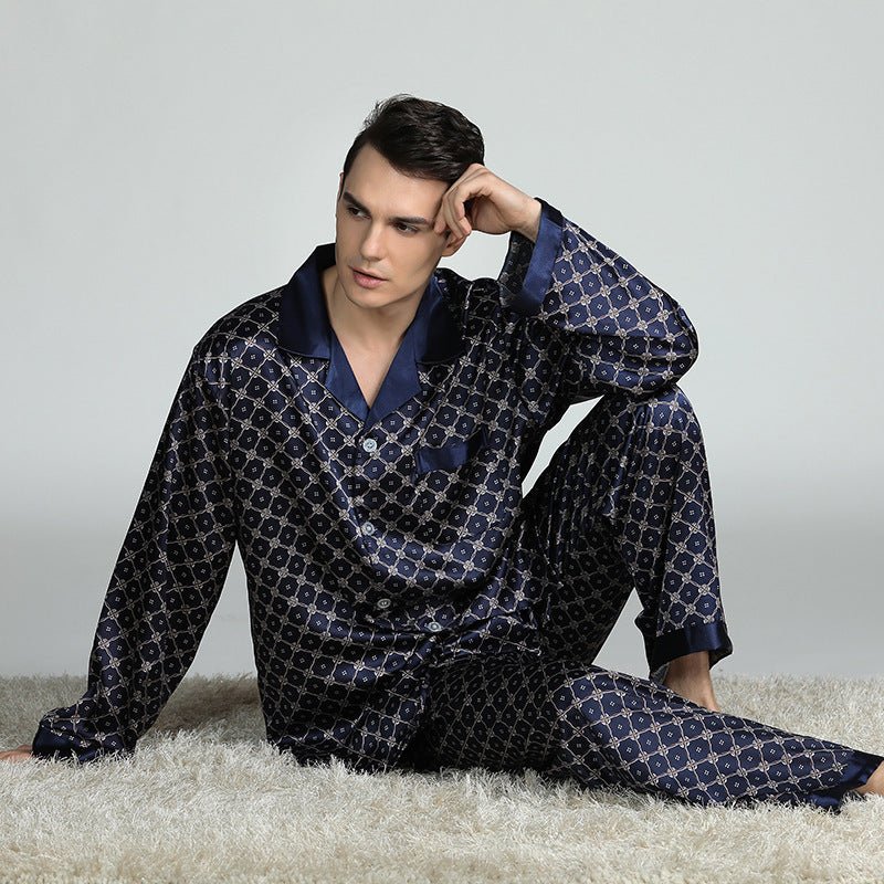 Exclusive Men's Printed Silk Pajamas — Silver circle — Size L — Alternate View 9