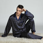 Exclusive Men's Printed Silk Pajamas — Silver circle — Size L — Alternate View 9
