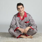 Exclusive Men's Printed Silk Pajamas — Silver circle — Size L — Side View
