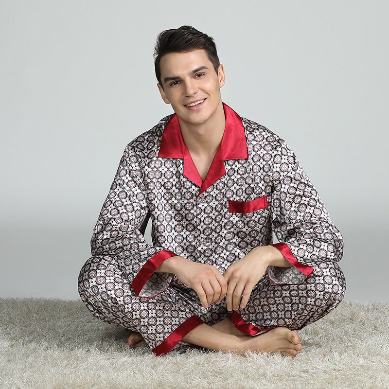 Exclusive Men's Printed Silk Pajamas — Silver circle — Size L — Side View