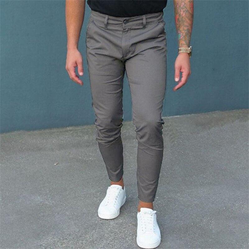 Exclusive Men's Pure Color Tight Trousers — Black — Size 2XL — Back View