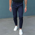 Exclusive Men's Pure Color Tight Trousers — Black — Size 2XL — Front View