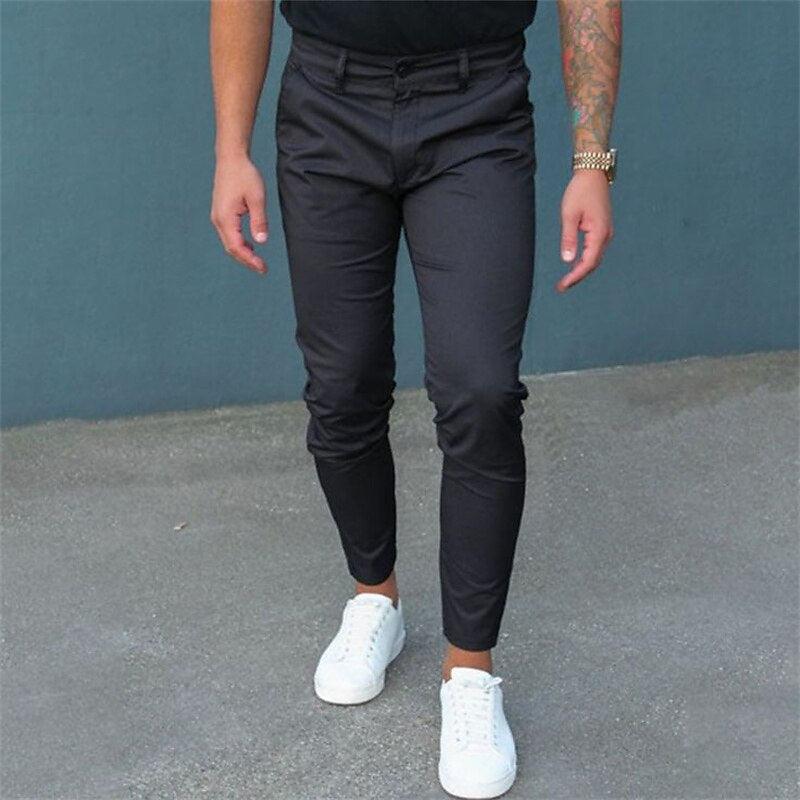 Exclusive Men's Pure Color Tight Trousers — Black — Size 2XL — Side View