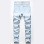Exclusive Men's Ripped Jeans – Straight Fit Washed Distressed Denim Pants — Light Blue — Size 30 — Top View