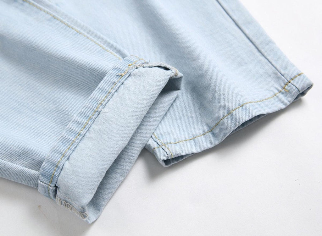 Exclusive Men's Ripped Jeans – Straight Fit Washed Distressed Denim Pants — Light Blue — Size 30 — Lifestyle View