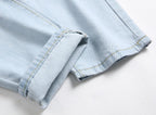 Exclusive Men's Ripped Jeans – Straight Fit Washed Distressed Denim Pants — Light Blue — Size 30 — Lifestyle View