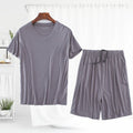 Exclusive Men's Short Sleeved Shorts Set — Light Gray — Size L — Front View