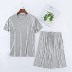 Exclusive Men's Short Sleeved Shorts Set — Light Gray — Size L — Lifestyle View