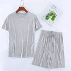 Exclusive Men's Short Sleeved Shorts Set — Light Gray — Size L — Top View