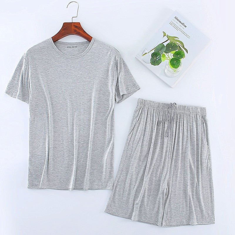 Exclusive Men's Short Sleeved Shorts Set — Light Gray — Size L — Top View
