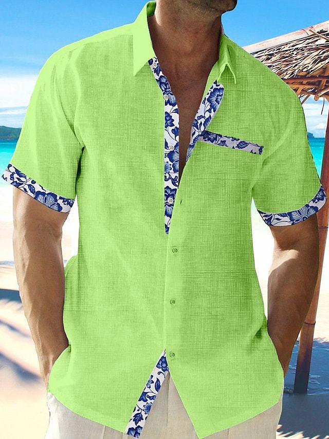 Exclusive Men's Summer Vacation Seaside Casual Shirts — Blue — Size 2XL — Top View