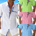 Exclusive Men's Summer Vacation Seaside Casual Shirts — Blue — Size 2XL — Front View