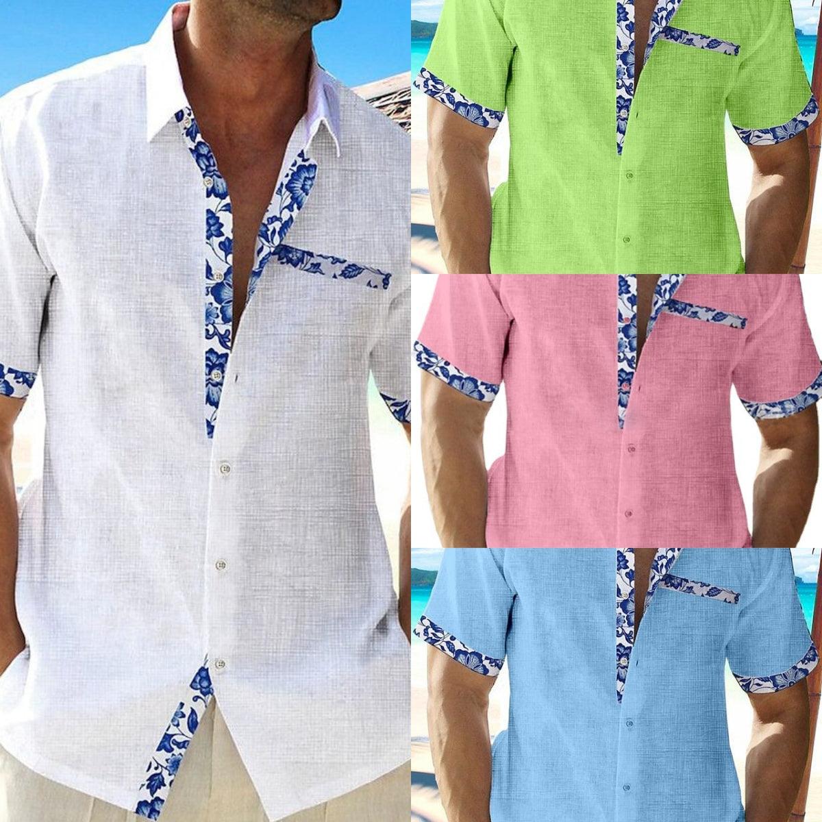 Exclusive Men's Summer Vacation Seaside Casual Shirts — Blue — Size 2XL — Front View