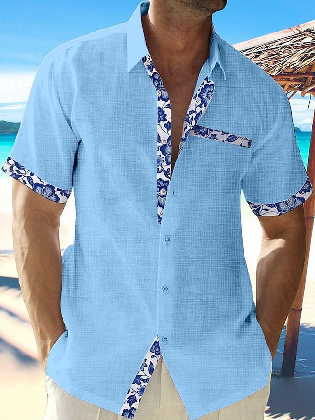 Exclusive Men's Summer Vacation Seaside Casual Shirts — Blue — Size 2XL — Back View