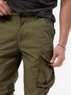 Exclusive Men's Three-dimensional Pocket Woven Overalls — Army Green — Size L — Side View