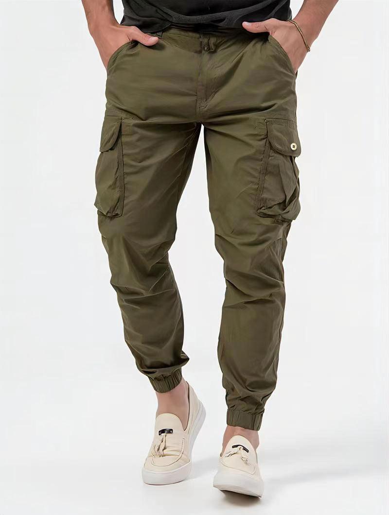Exclusive Men's Three-dimensional Pocket Woven Overalls — Army Green — Size L — Detail View