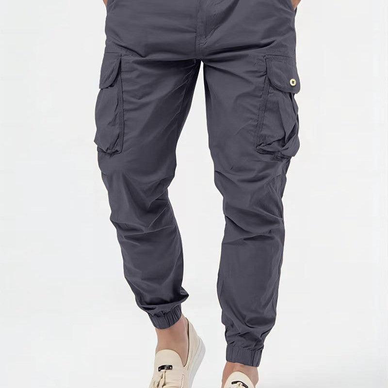 Exclusive Men's Three-dimensional Pocket Woven Overalls — Army Green — Size L — Front View
