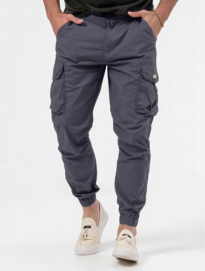 Exclusive Men's Three-dimensional Pocket Woven Overalls — Army Green — Size L — Back View