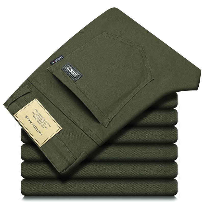 Exclusive Men's trendy slim fitting casual pants — Army Green — Size 28 — Lifestyle View