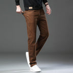 Exclusive Men's trendy slim fitting casual pants — Army Green — Size 28 — Front View
