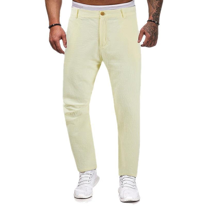 Exclusive Men's Trousers Sports Loose Straight — Beige — Size L — Front View