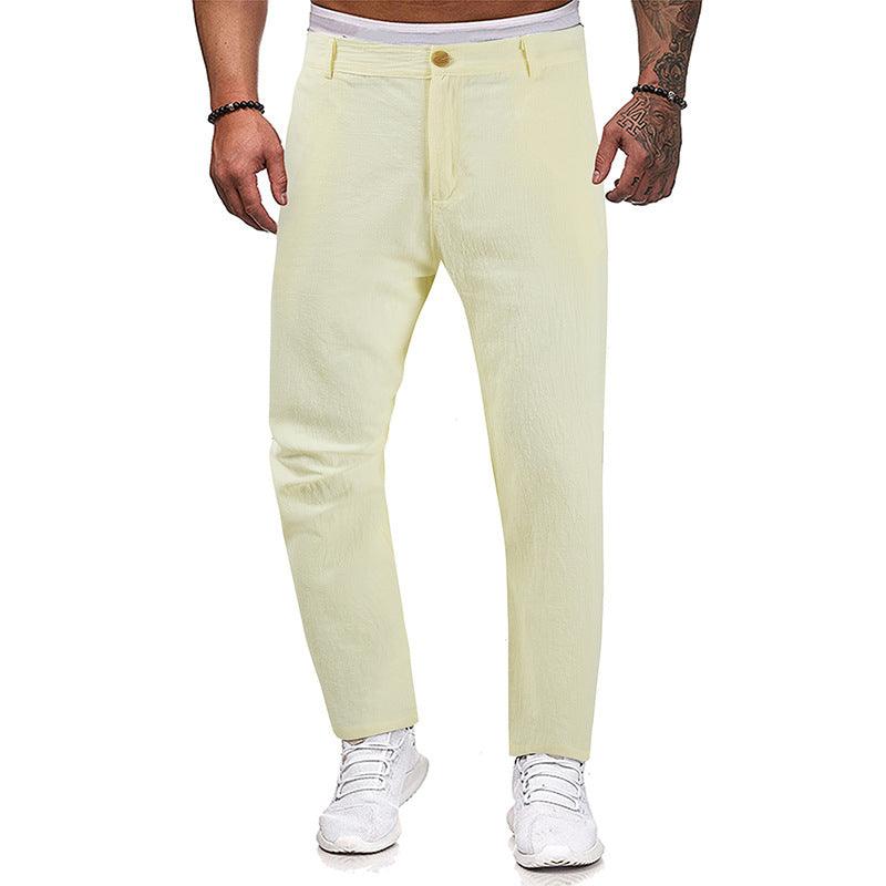 Exclusive Men's Trousers Sports Loose Straight — Beige — Size L — Top View