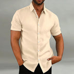 Exclusive Men's Vintage Cotton Linen Casual Loose Short Sleeves Shirt — Army Green — Size L — Alternate View 8