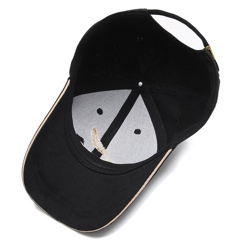 Exclusive Men's Wheat Embroidered Baseball Cap — Feather Black — Size Adjustable — Detail View