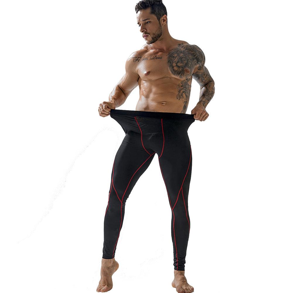Exclusive Men's Workout Elastic Tight Sports Pants — Black — Size L — Side View