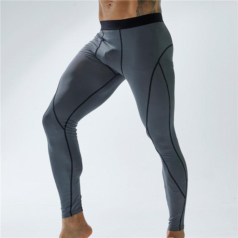 Exclusive Men's Workout Elastic Tight Sports Pants — Black — Size L — Top View