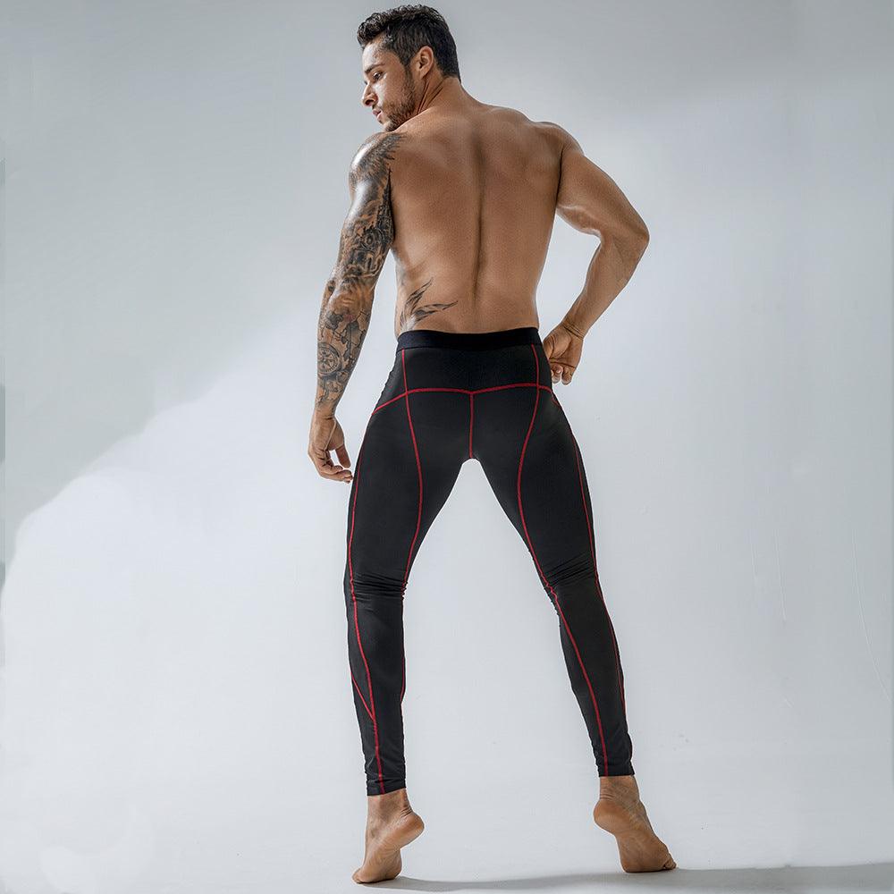 Exclusive Men's Workout Elastic Tight Sports Pants — Black — Size L — Detail View