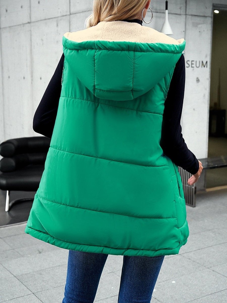 Exclusive Mid-length Hooded Cotton Jacket With Pockets — Army Green — Size L — Side View