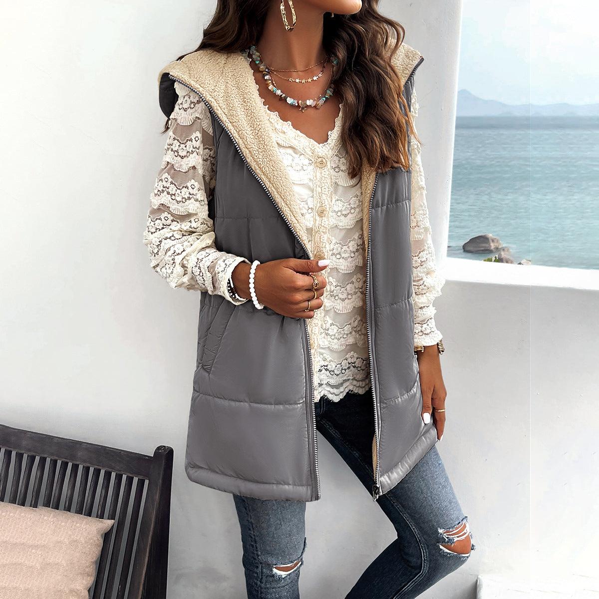 Exclusive Mid-length Hooded Cotton Jacket With Pockets — Army Green — Size L — Top View