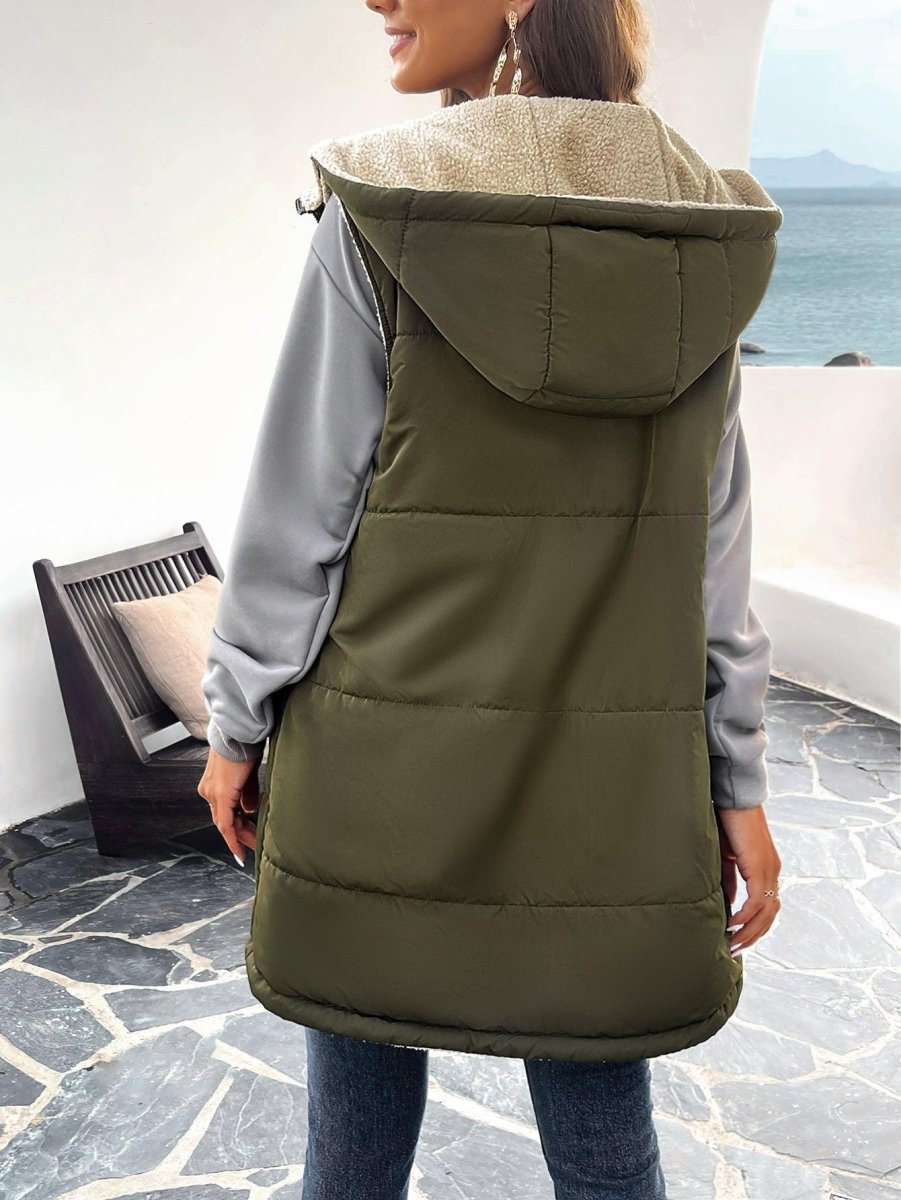 Exclusive Mid-length Hooded Cotton Jacket With Pockets — Army Green — Size L — Alternate View 8