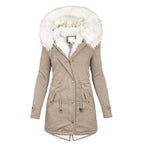 Exclusive Mid-length hooded winter warm plus fleece coat — Army Green — Size 4XL — Top View