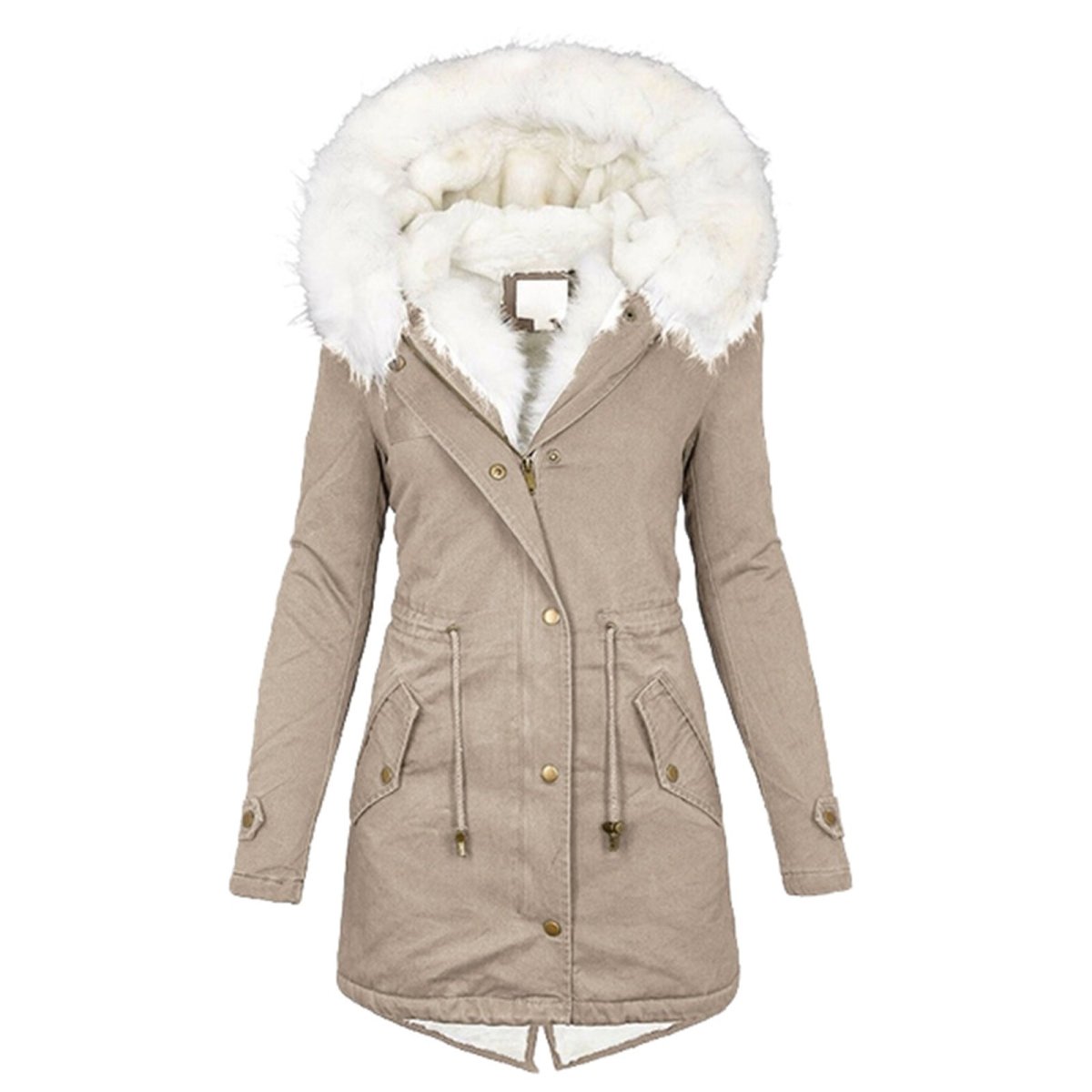 Exclusive Mid-length hooded winter warm plus fleece coat — Army Green — Size 4XL — Top View