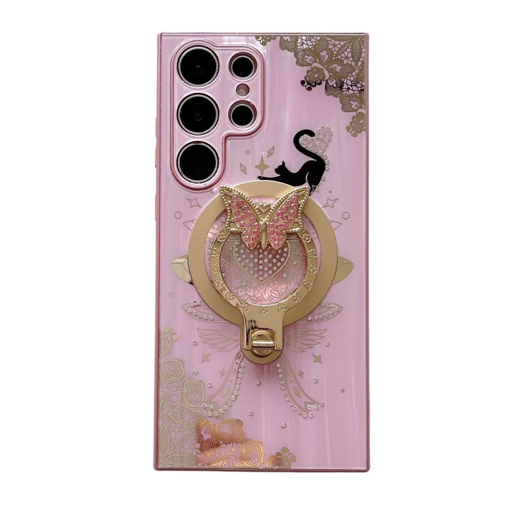 Exclusive Diamond Encrusted Butterfly Phone Case — White — Size Samsung S24 — Top View