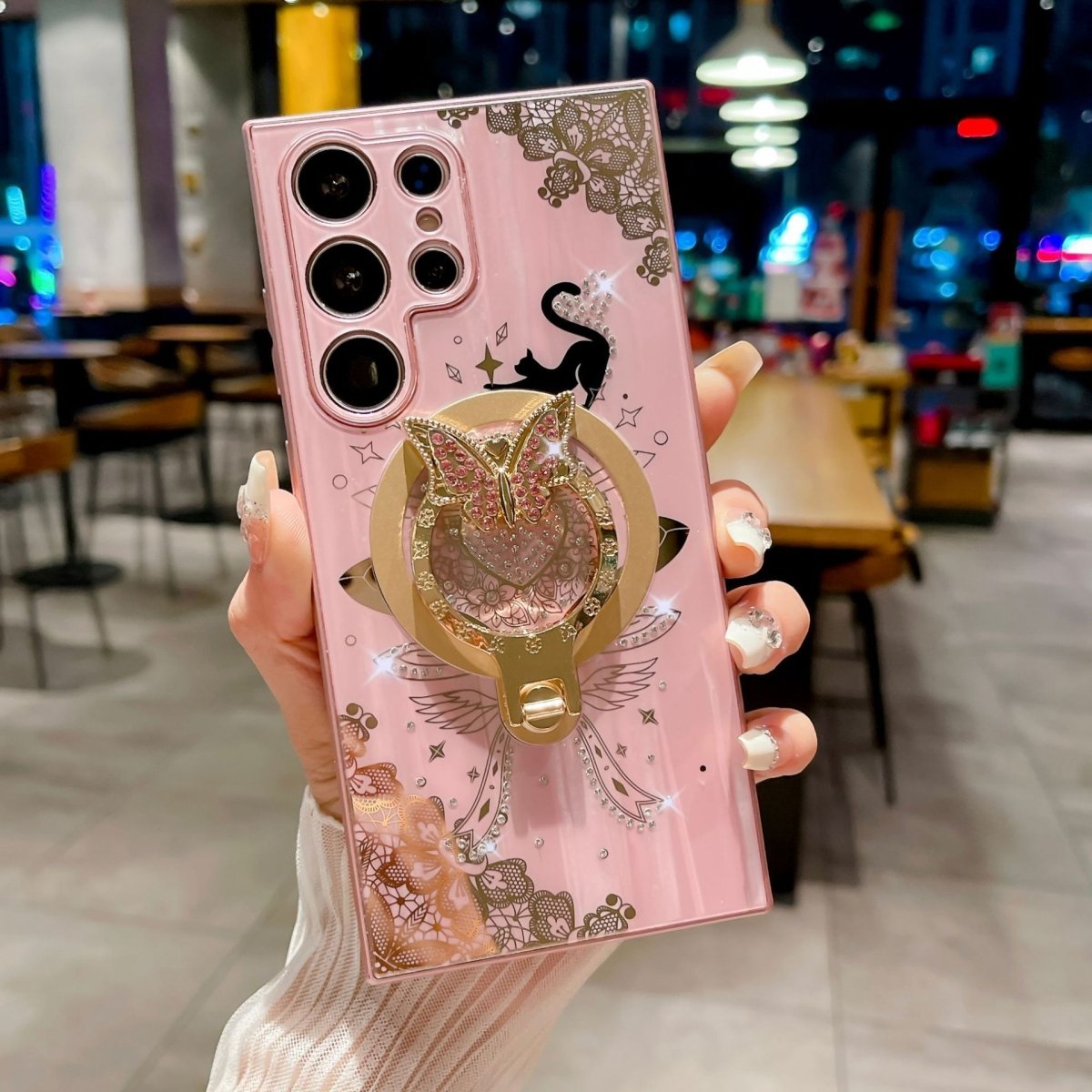 Exclusive Diamond Encrusted Butterfly Phone Case — White — Size Samsung S24 — Alternate View 7
