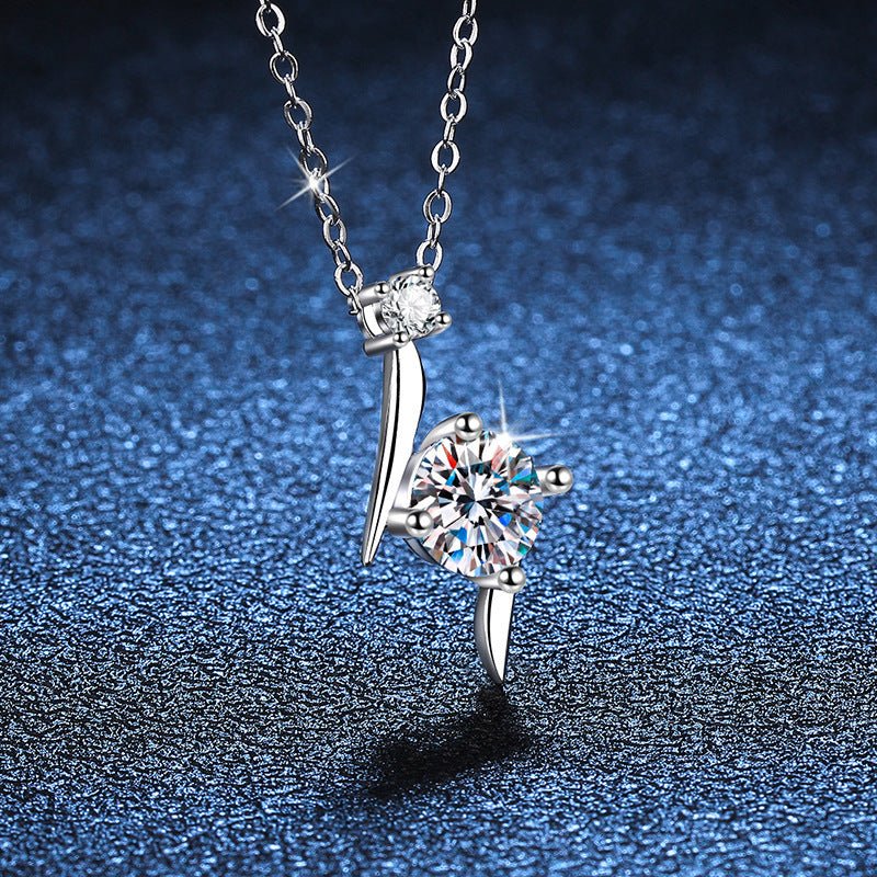Exclusive Moissanite Clavicle Chain — 1Karat High Carbon Stone — Size 925 Silver — Back View