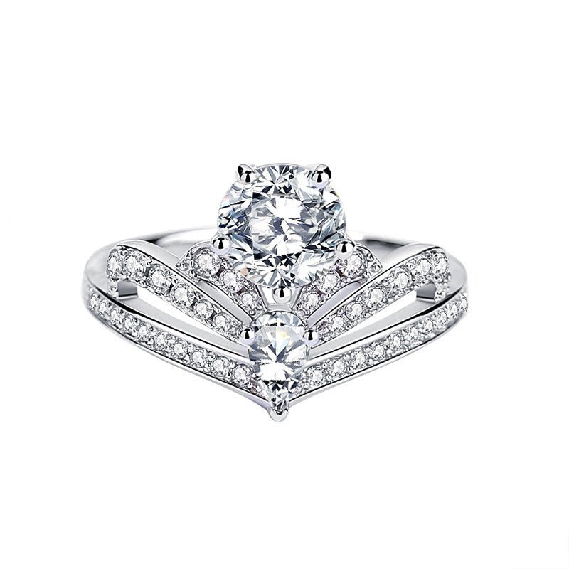 Exclusive Moissanite Ring Women's Crown Sterling Silver — K1248_white Moissanite Ring — Size No6 — Top View