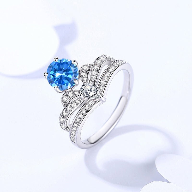 Exclusive Moissanite Ring Women's Crown Sterling Silver — K1248_white Moissanite Ring — Size No6 — Detail View